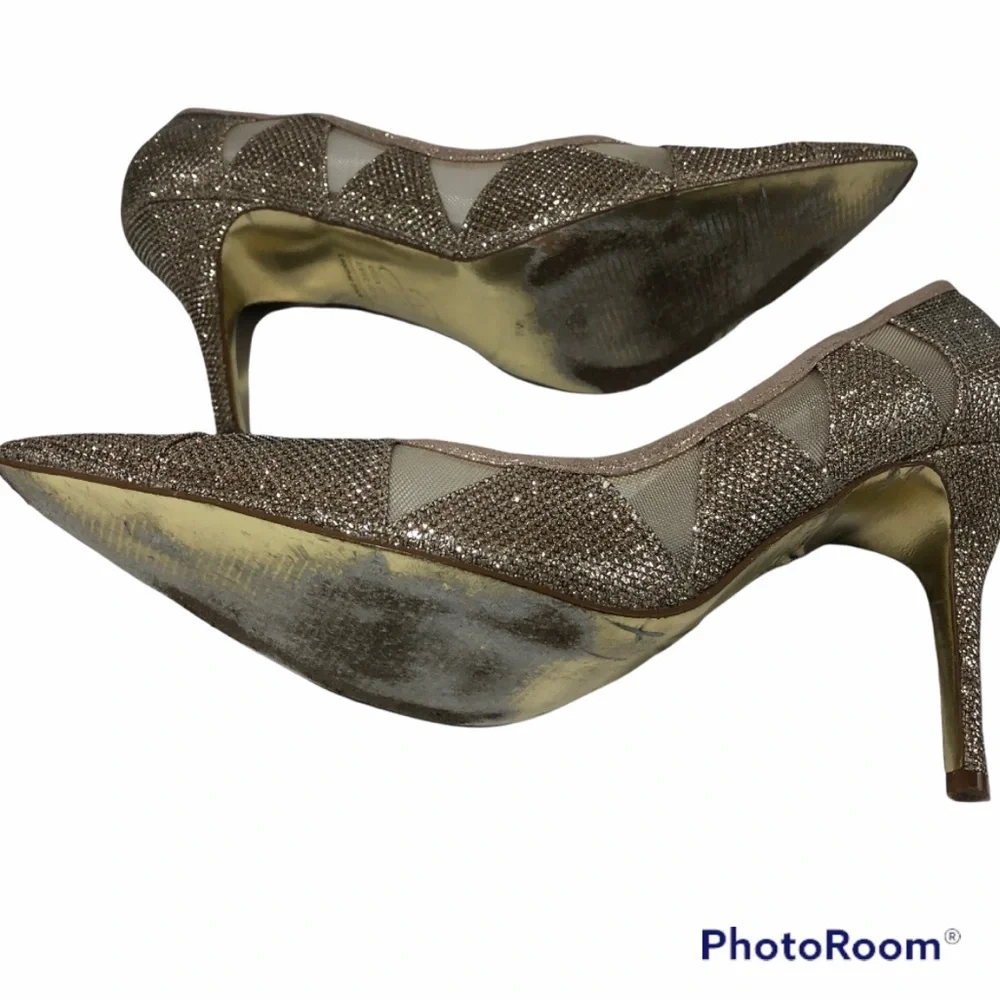 Gold glitter cut out stiletto heels 9 1/2 M - Picture 9 of 10